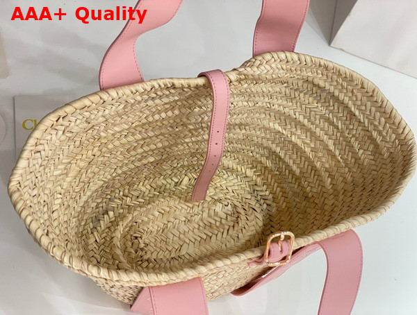 Chloe Sense Medium Basket Handbraided Raffia Smooth Calfskin and Chloe Logo Embroidery Nomad Beige Replica