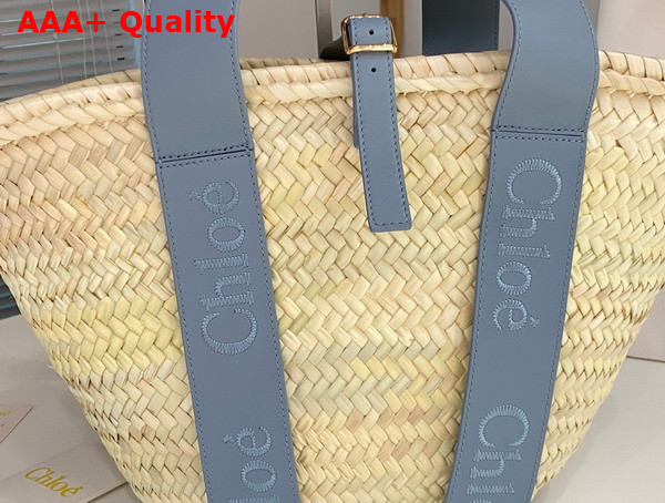 Chloe Sense Medium Basket Handbraided Raffia Smooth Calfskin and Chloe Logo Embroidery Storm Blue Replica