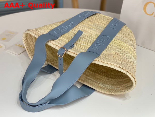 Chloe Sense Medium Basket Handbraided Raffia Smooth Calfskin and Chloe Logo Embroidery Storm Blue Replica