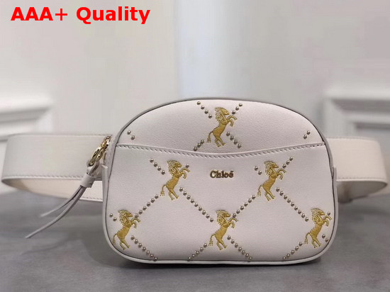 Chloe Signature Belt Bag in White Smooth Calfskin with Embroidered Horses and Studs Replica