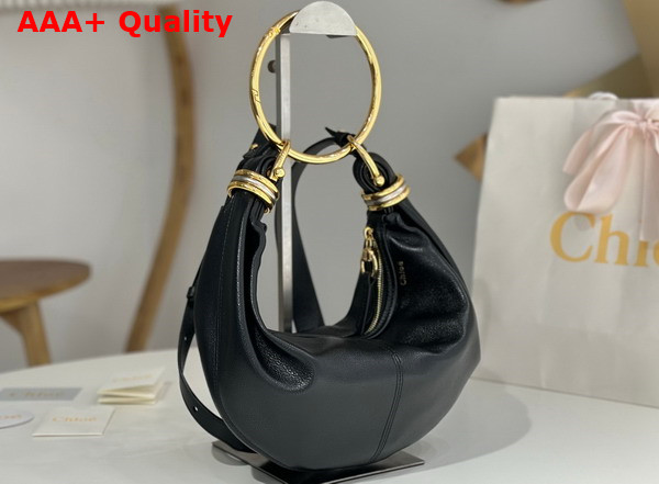 Chloe Small Bracelet Hobo Bag in Black Grained Leather Replica