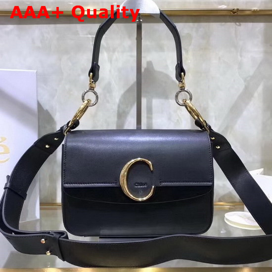 Chloe Small Chloe C Double Carry Bag Black Shiny and Suede Calfskin Replica