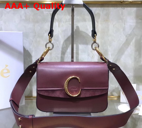 Chloe Small Chloe C Double Carry Bag Burgundy Shiny and Suede Calfskin Replica