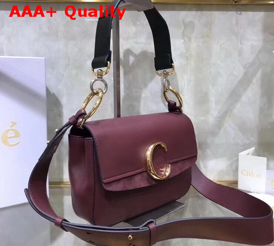 Chloe Small Chloe C Double Carry Bag Burgundy Shiny and Suede Calfskin Replica