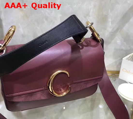 Chloe Small Chloe C Double Carry Bag Burgundy Shiny and Suede Calfskin Replica