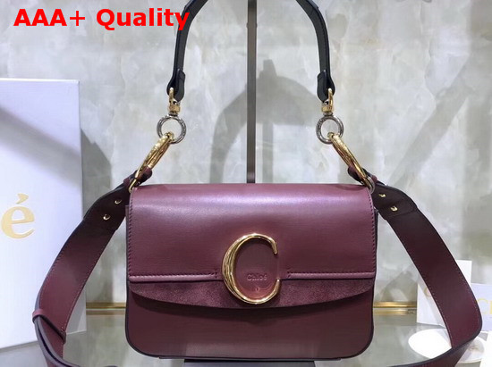 Chloe Small Chloe C Double Carry Bag Burgundy Shiny and Suede Calfskin Replica