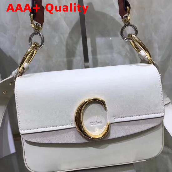 Chloe Small Chloe C Double Carry Bag White Shiny and Suede Calfskin Replica