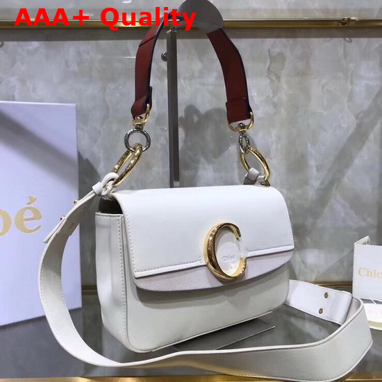 Chloe Small Chloe C Double Carry Bag White Shiny and Suede Calfskin Replica