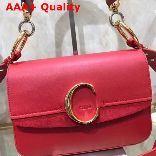 Chloe Small Chloe C Double Carry Bag in Red Shiny and Suede Calfskin Replica