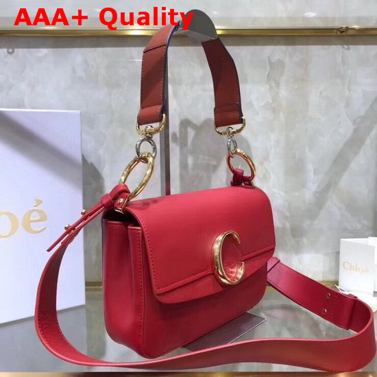 Chloe Small Chloe C Double Carry Bag in Red Shiny and Suede Calfskin Replica