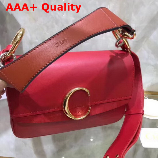 Chloe Small Chloe C Double Carry Bag in Red Shiny and Suede Calfskin Replica