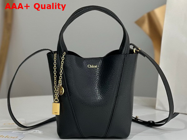 Chloe Small Chloe Spin Tote Bag in Black Grained Leather Replica