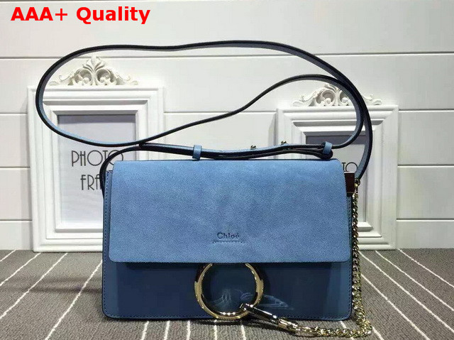 Chloe Small Faye Bag in Blue Smooth Calfskin and Suede Calfskin Replica