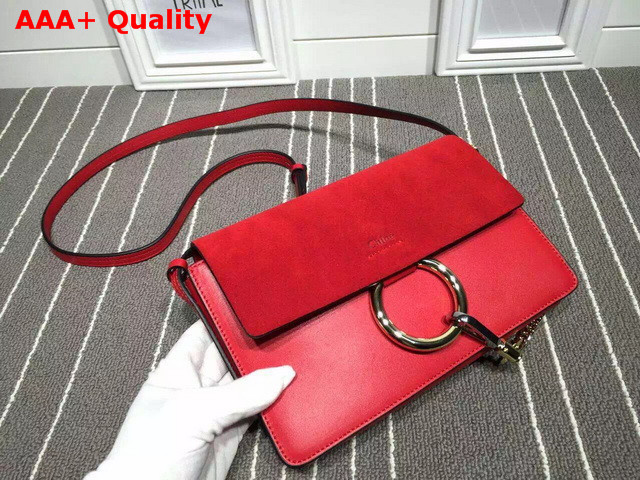 Chloe Small Faye Bag in Red Suede Calfskin and Smooth Calfskin Replica