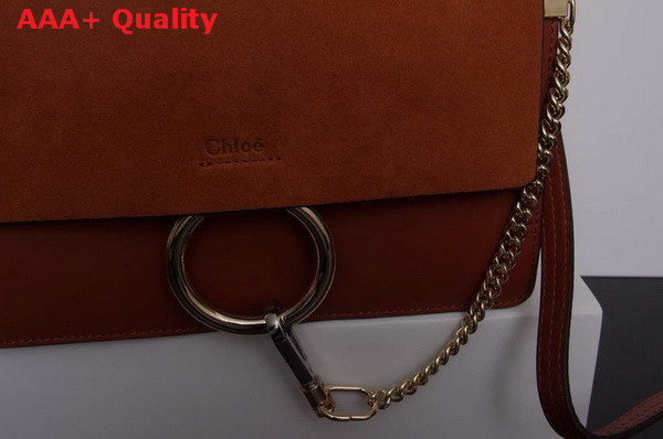 Chloe Small Faye Bag in Brown Smooth Calfskin and Suede Calfskin Replica