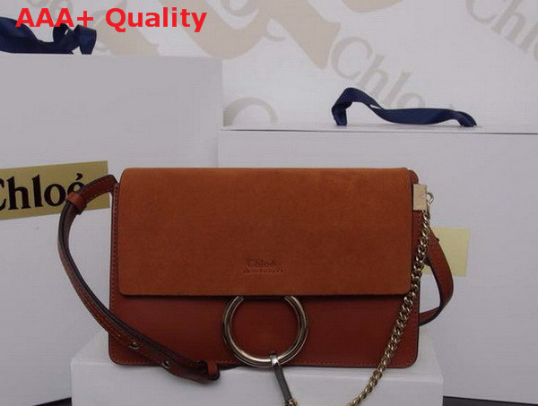 Chloe Small Faye Bag in Brown Smooth Calfskin and Suede Calfskin Replica