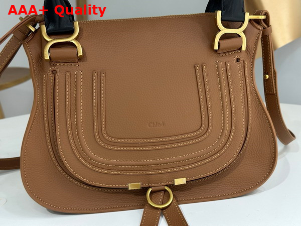 Chloe Small Marcie Bag in Tan Grained Leather with Black Handle Replica