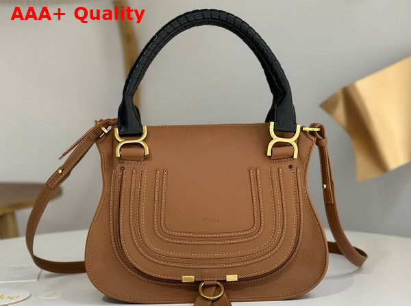 Chloe Small Marcie Bag in Tan Grained Leather with Black Handle Replica