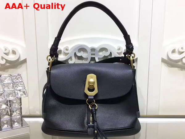 Chloe Small Owen Bag with Flap in Black Smooth and Suede Calfskin Replica