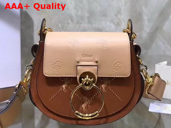 Chloe Small Tess Bag in Smooth Calfskin with a Mix of Little Horses Embroidery and Debossed Baroque C Caramel Replica