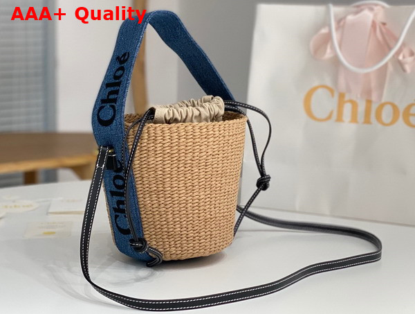 Chloe Small Woody Basket in Fair Trade Paper Calfskin and Deadstock Denim with Chloe Logo Embroidery Replica