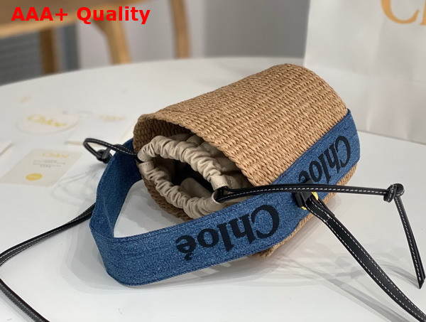 Chloe Small Woody Basket in Fair Trade Paper Calfskin and Deadstock Denim with Chloe Logo Embroidery Replica