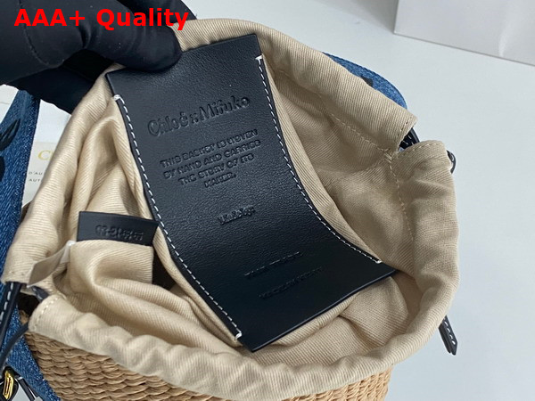 Chloe Small Woody Basket in Fair Trade Paper Calfskin and Deadstock Denim with Chloe Logo Embroidery Replica