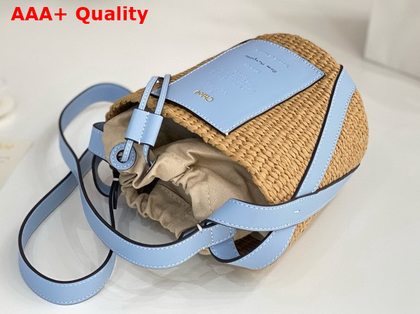 Chloe Small Woody Basket in Natural Fibers and Sky Blue Leather Replica