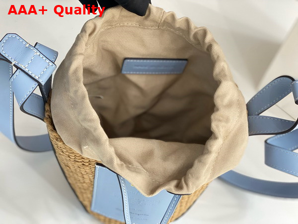 Chloe Small Woody Basket in Natural Fibers and Sky Blue Leather Replica