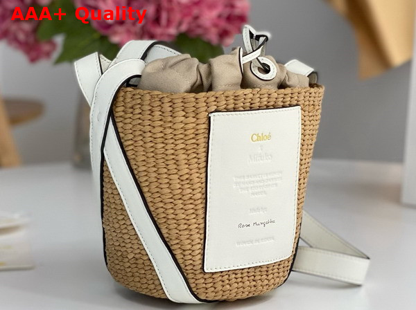 Chloe Small Woody Basket in Natural Fibers and White Leather Replica