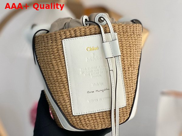 Chloe Small Woody Basket in Natural Fibers and White Leather Replica