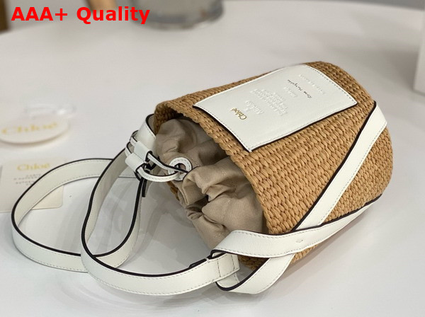 Chloe Small Woody Basket in Natural Fibers and White Leather Replica