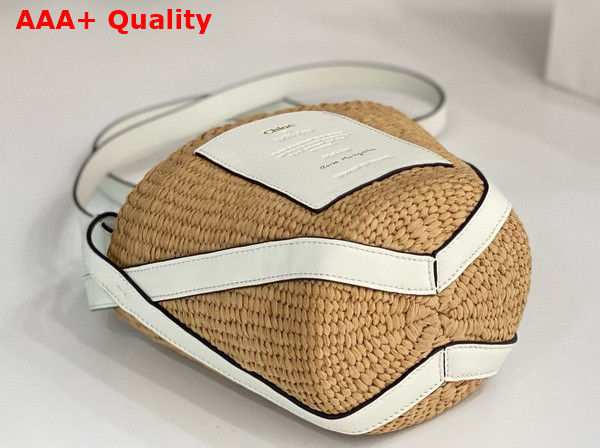 Chloe Small Woody Basket in Natural Fibers and White Leather Replica