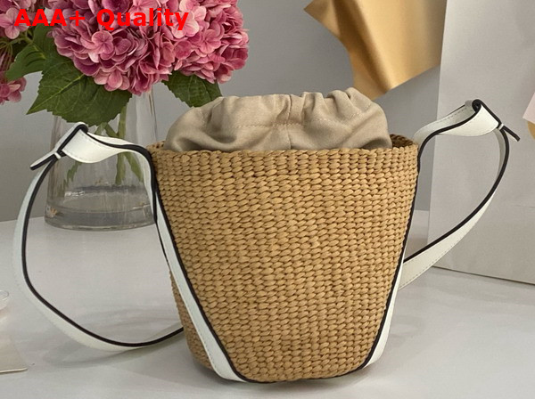 Chloe Small Woody Basket in Natural Fibers and White Leather Replica