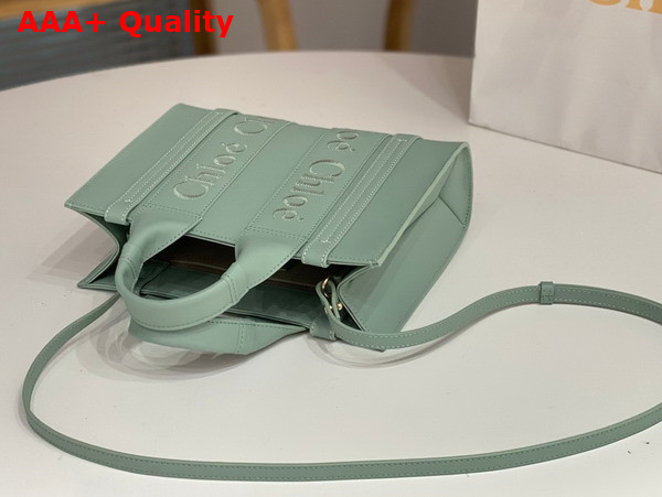 Chloe Small Woody Tote Bag in Bay Green Smooth Calfskin with Chloe Logo Replica