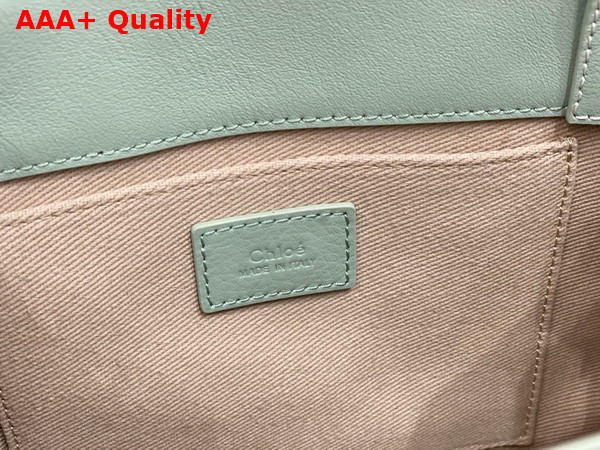 Chloe Small Woody Tote Bag in Bay Green Smooth Calfskin with Chloe Logo Replica