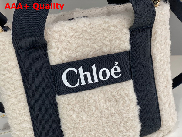 Chloe Small Woody Tote Bag in Beige Shearling and Black Nylon Replica