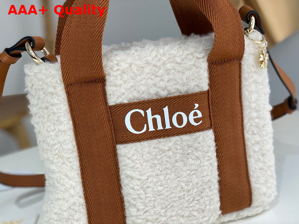 Chloe Small Woody Tote Bag in Beige Shearling and Tan Nylon Replica