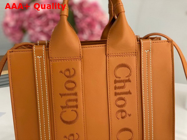 Chloe Small Woody Tote Bag in Caramel Smooth Calfskin with Chloe Logo Replica