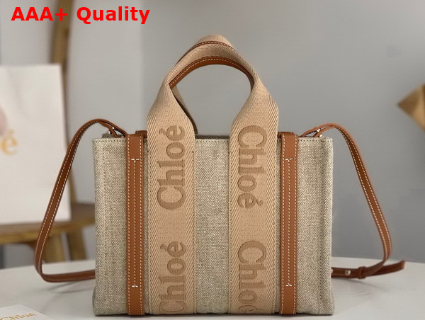 Chloe Small Woody Tote Bag in Linen Soft Tan Replica