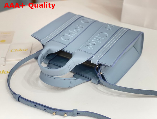 Chloe Small Woody Tote Bag in Storm Blue Smooth Calfskin with Chloe Logo Replica