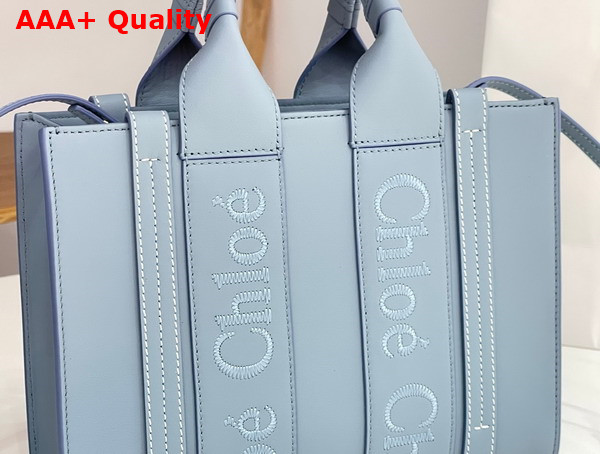 Chloe Small Woody Tote Bag in Storm Blue Smooth Calfskin with Chloe Logo Replica