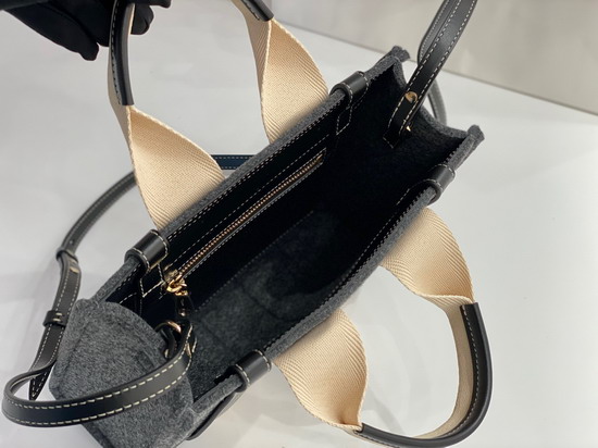 Chloe Small Woody Tote Bag with Strap in Recycled Felt and Shiny Calfskin with Woody Ribbon Cashmere Grey Replica