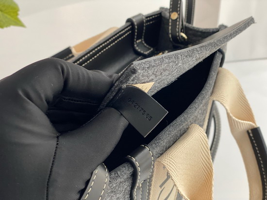 Chloe Small Woody Tote Bag with Strap in Recycled Felt and Shiny Calfskin with Woody Ribbon Cashmere Grey Replica