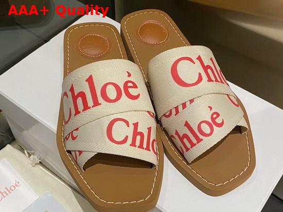 Chloe Woody Flat Mule in Beige Canvas Replica