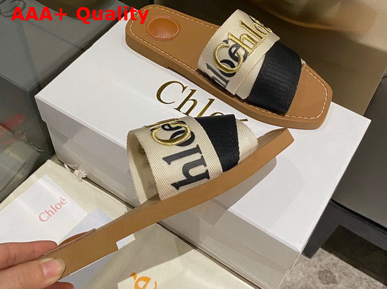 Chloe Woody Flat Mule in Canvas Beige and Black Replica