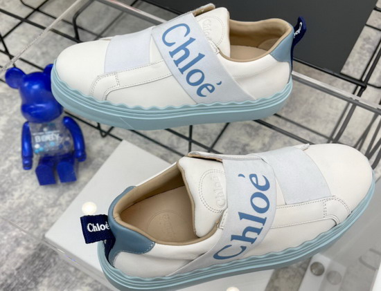 Chloe Woody Sneaker in White Calfskin with Blue Chloe Replica