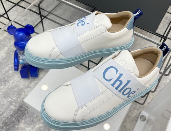 Chloe Woody Sneaker in White Calfskin with Blue Chloe Replica