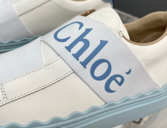 Chloe Woody Sneaker in White Calfskin with Blue Chloe Replica