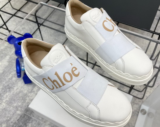 Chloe Woody Sneaker in White Calfskin with Brown Chloe Replica